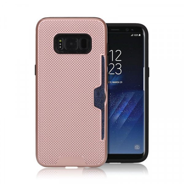 Wholesale Galaxy S8 Credit Card Hybrid Case (Rose Gold)